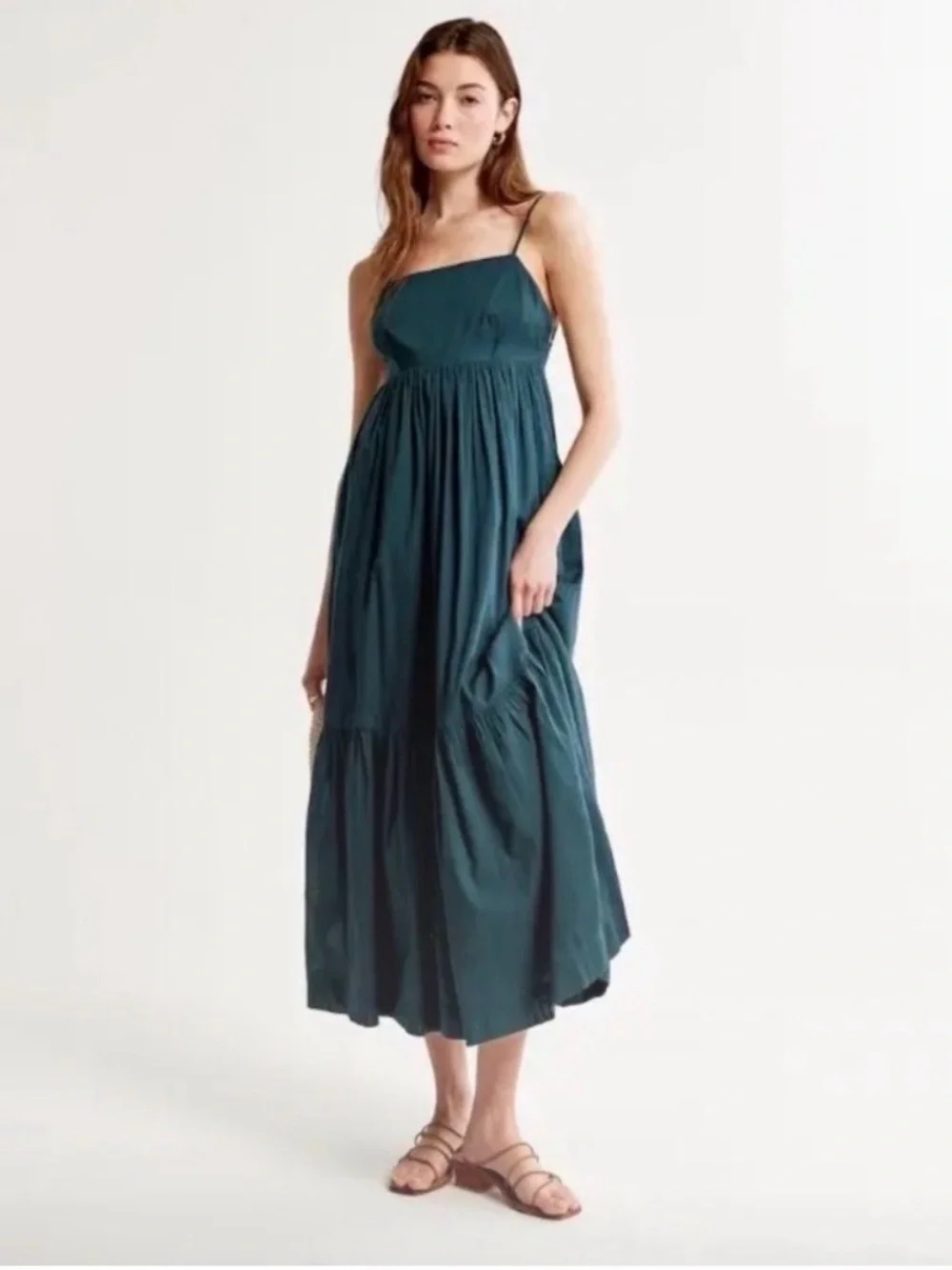 Abercrombie and Fitch Dark Teal Spaghetti-Strap Maxi Dress #1353
